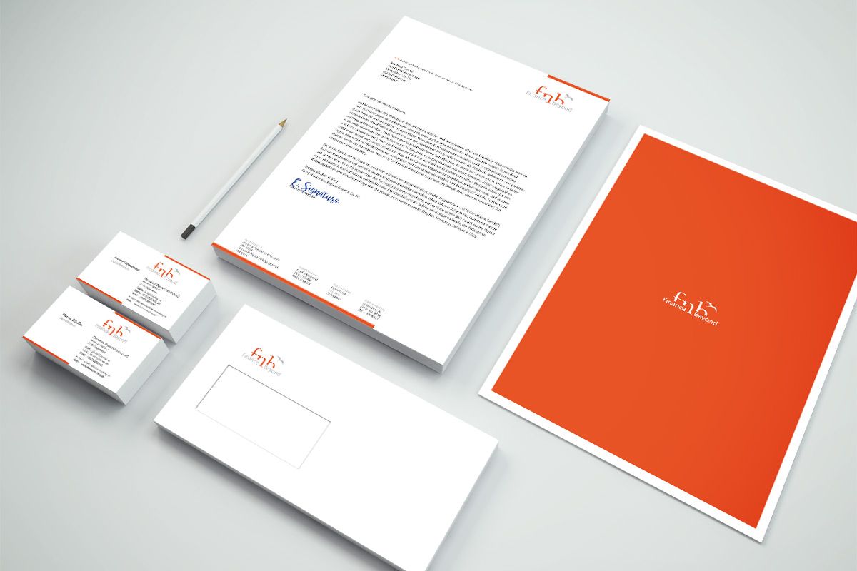 Die Geschäftsausstattung für Finance and Beyond GmbH ist eine Kreation und Referenz der WOA Designagentur