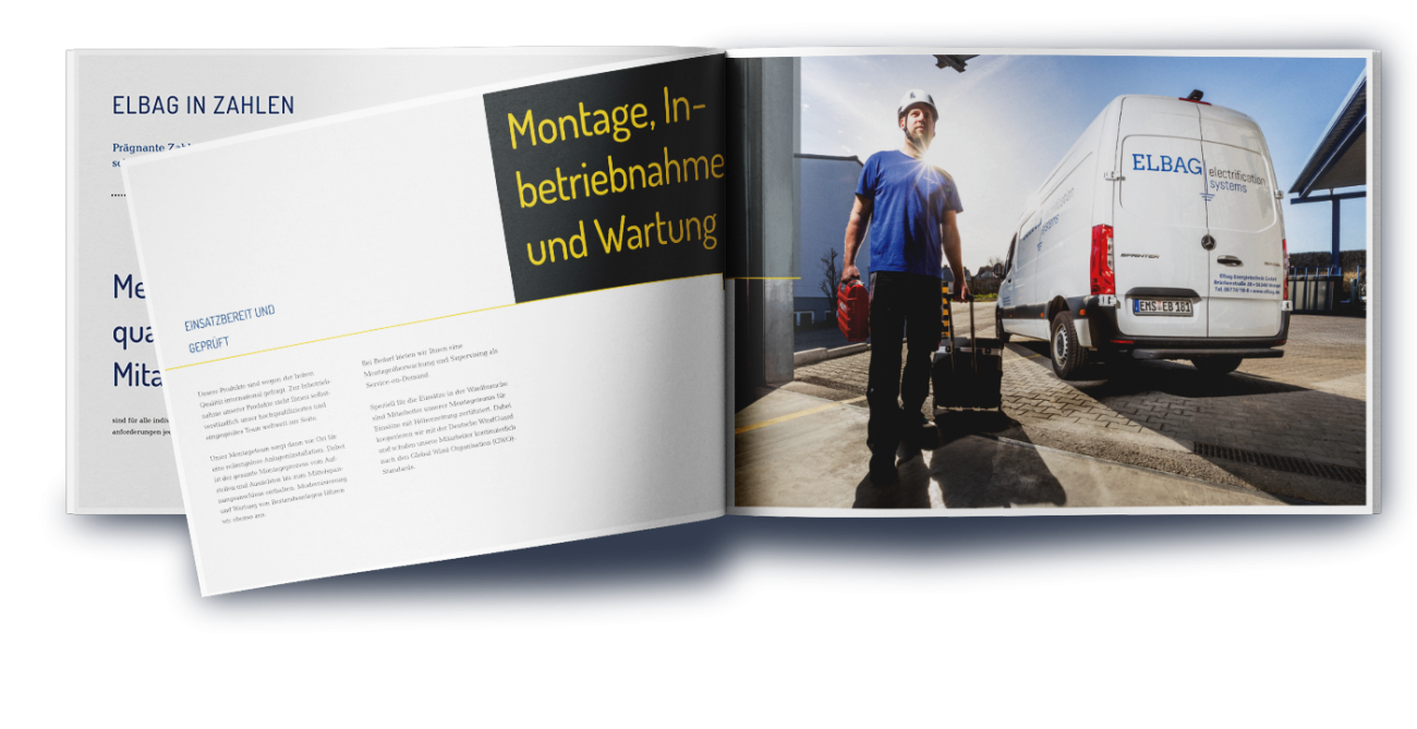 Die Imagebroschüre der ELBAG Energietechnik aus Weisel in Rheinland-Pfalz ist ein Beispiel für gutes Design von der WOA Werbagentur.